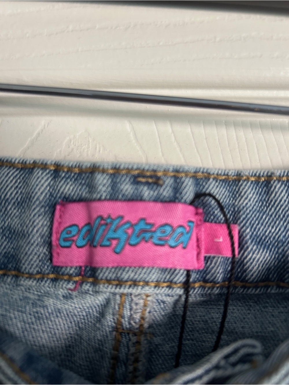 Edikted Light Blue Denim Jeans with Pink Brand Label